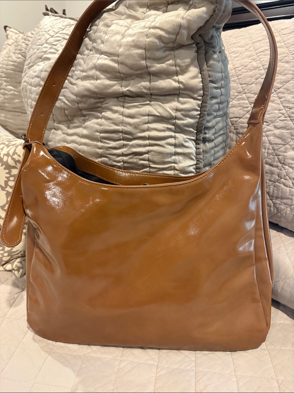 Brown Patent Shoulder Hobo Bag